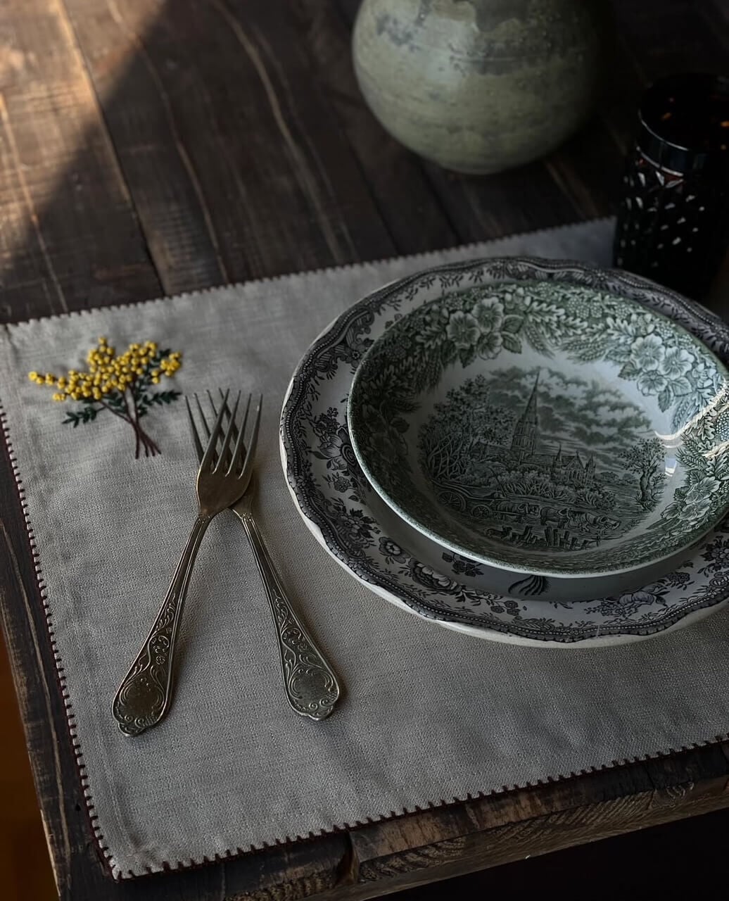 ÖN SİPARİŞ-Mimoza Nakışlı Amerikan Servis