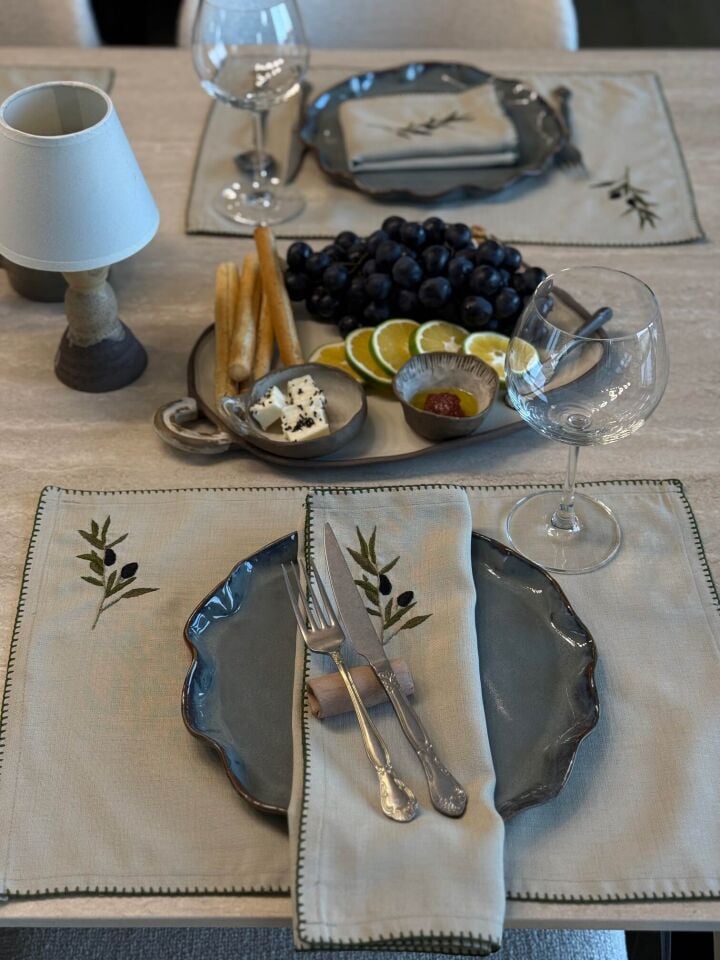 ÖN SİPARİŞ-Zeytin Nakışlı Amerikan Servis