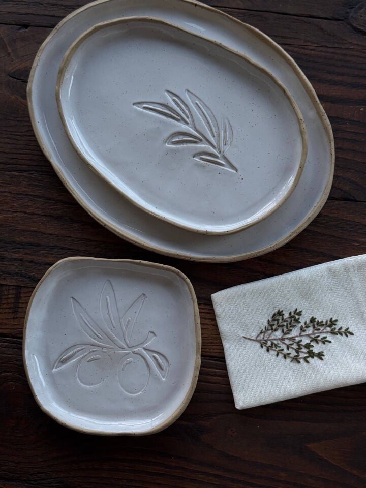 Zeytin Desenli Kayık Tabak